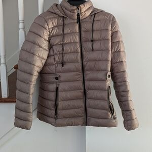 DKNY Women's Puffer Jacket Coat Taupe S